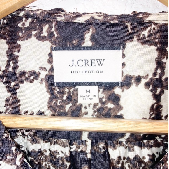 NWOT J. CREW 💯 Silk Twill Black & Ivory Plaid Ruffle Collar Blouse SZ: Medium - Picture 3 of 9